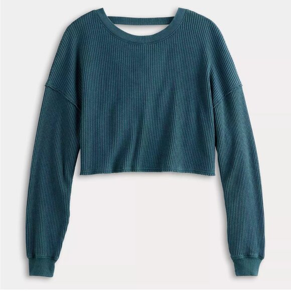 Juniors' SO® Waffle Crewneck Long Sleeve CropTop Color: Beyond Navy Size XL NWT - Picture 1 of 5